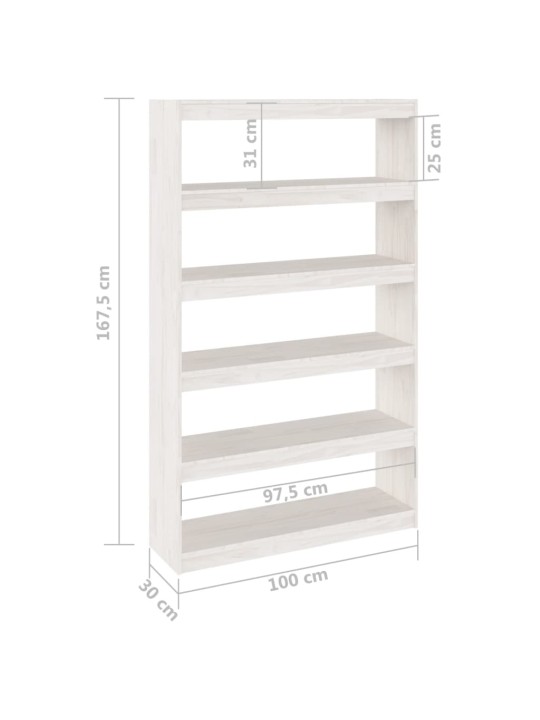 Kirjahylly/tilanjakaja valkoinen 100x30x167,5 cm täysi mänty