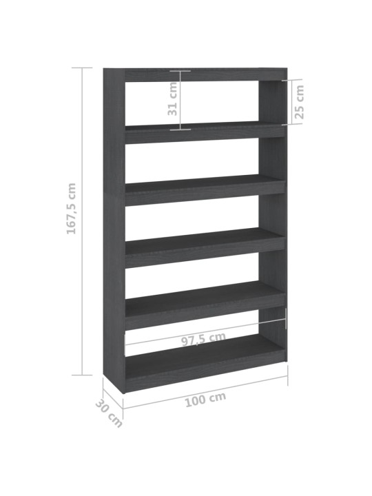 Kirjahylly/tilanjakaja harmaa 100x30x167,5 cm täysi mänty