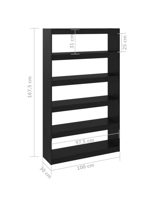 Kirjahylly/tilanjakaja musta 100x30x167,5 cm täysi mänty
