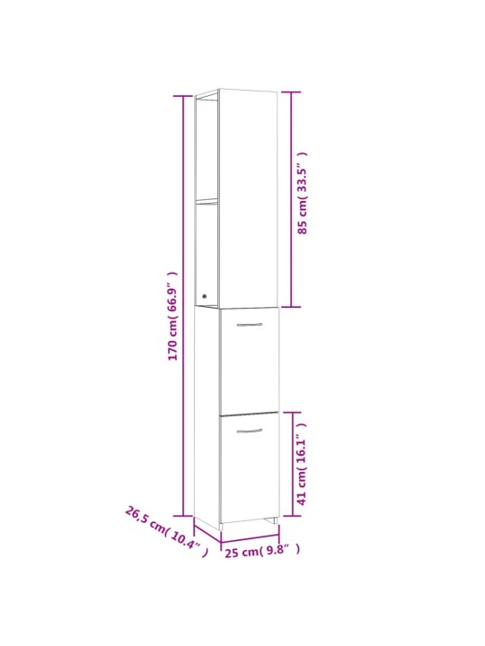 Kylpyhuoneen kaappi musta 25x26,5x170 cm tekninen puu