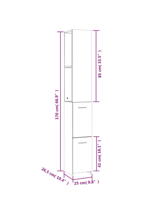 Kylpyhuoneen kaappi betoninharmaa 25x26,5x170 cm tekninen puu