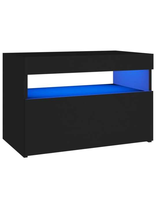 Yöpöytä LED-valoilla musta 60x35x40 cm tekninen puu