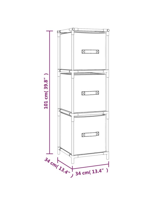 Varastokaappi 3 kangaskorilla harmaa 34x34x101 cm teräs