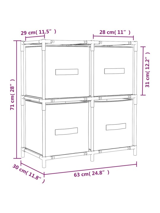 Varastokaappi 4 kangaskorilla harmaa 63x30x71 cm teräs