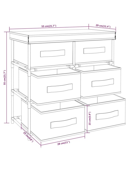 Säilytyskaappi 6 laatikolla 55x29x55 cm kerma teräs