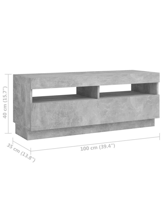 TV-taso LED-valoilla betoninharmaa 200x35x40 cm