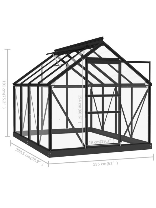 kasvihuoneen vaihtorunko antrasiitti 155x103x191 cm alumiinia