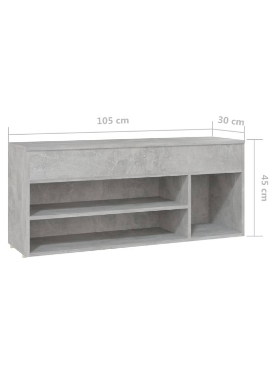 Kenkien säilytyspenkki betoninharmaa 105x30x45 cm lastulevy