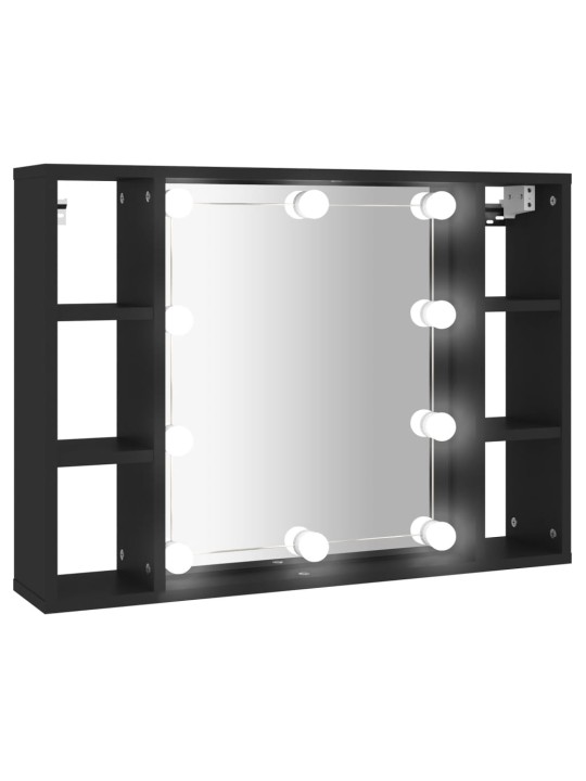 Peilikaappi LED-valoilla musta 76x15x55 cm