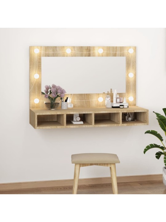 Peilikaappi LED-valoilla Sonoma-tammi 90x31,5x62 cm