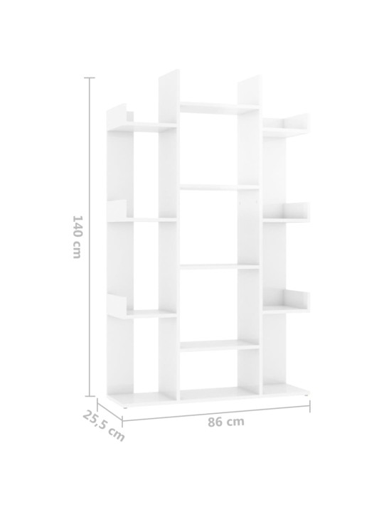 Kirjahylly korkeakiilto valkoinen 86x25,5x140 cm lastulevy