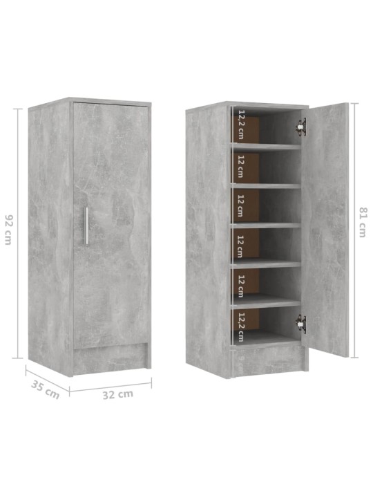 Kenkäkaappi betoninharmaa 32x35x92 cm lastulevy