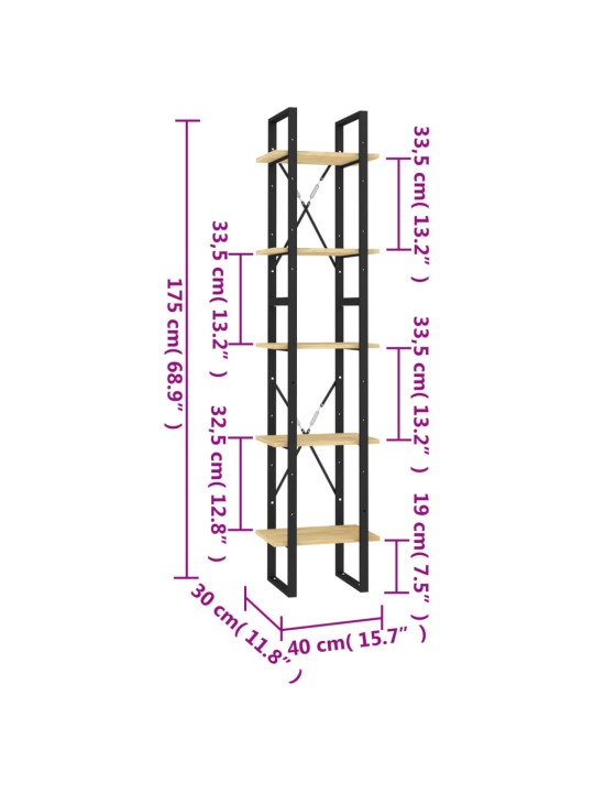 5-tasoinen Kirjahylly 40x30x175 cm mänty