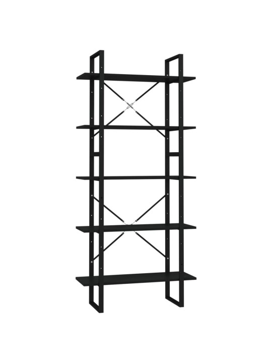 5-tasoinen Kirjahylly musta 80x30x175 cm tekninen puu