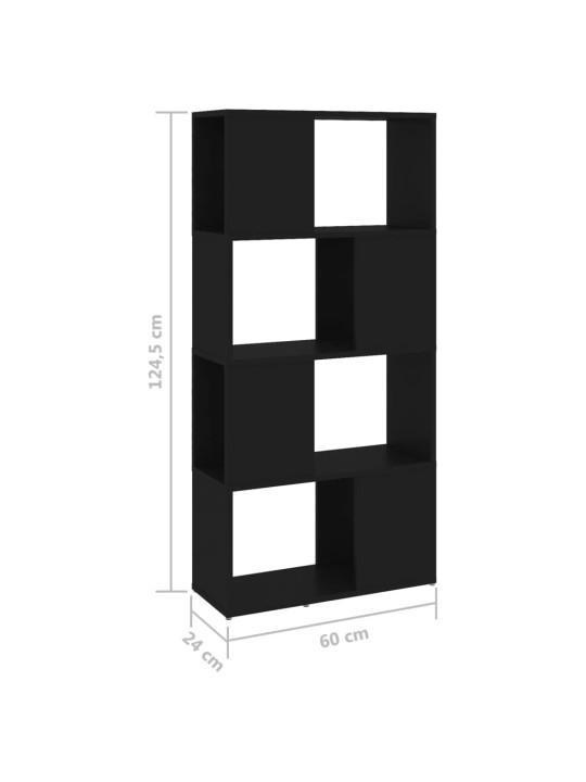 Kirjahylly/tilanjakaja musta 60x24x124,5 cm lastulevy