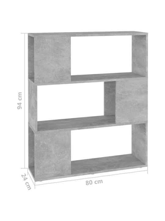 Kirjahylly/tilanjakaja betoninharmaa 80x24x94 cm lastulevy