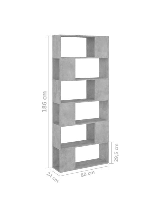 Kirjahylly/tilanjakaja betoninharmaa 80x24x186 cm lastulevy