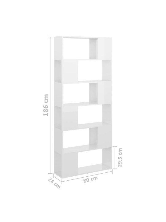 Kirjahylly/tilanjakaja korkeakiilto valk. 80x24x186cm lastulevy
