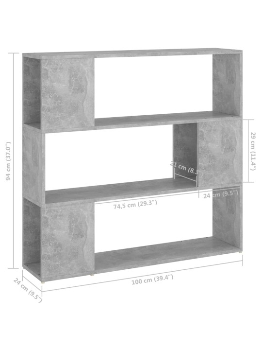 Kirjahylly/tilanjakaja betoninharmaa 100x24x94 cm