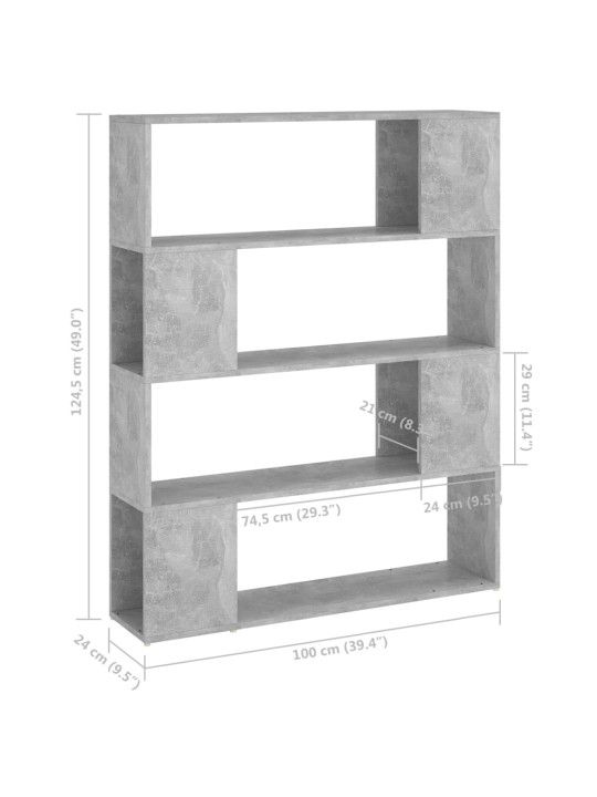 Kirjahylly/tilanjakaja betoninharmaa 100x24x124 cm
