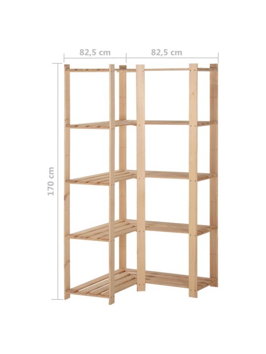 5-kerroksinen varaston kulmahylly 82,5x82,5x170 cm täysi mänty