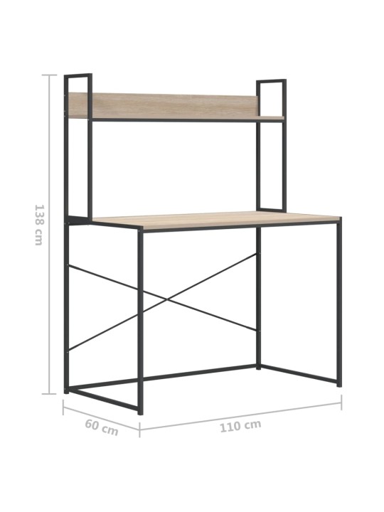 Tietokonepöytä musta ja tammi 110x60x138 cm lastulevy