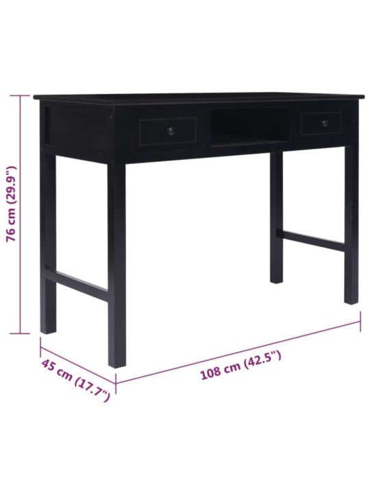 Työpöytä musta 108x45x76 cm täysi keisaripuu