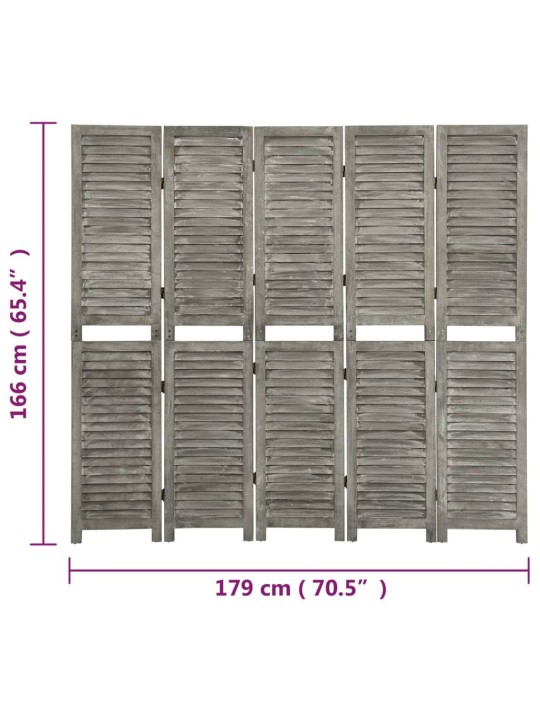 5-paneelinen tilanjakaja harmaa 179x166 cm täysi puu