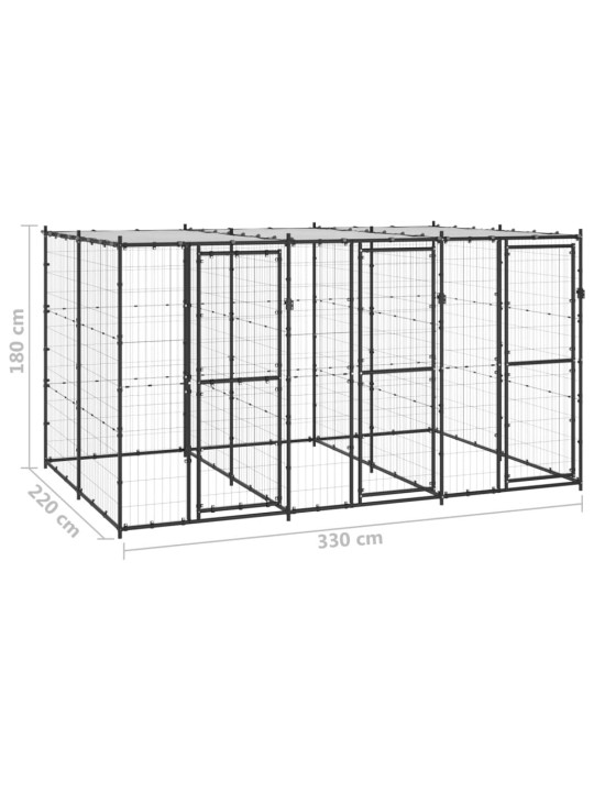 Koiran ulkohäkki katolla teräs 7,26 m²