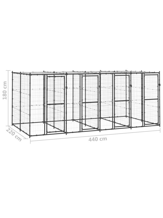 Koiran ulkohäkki katolla teräs 9,68 m²