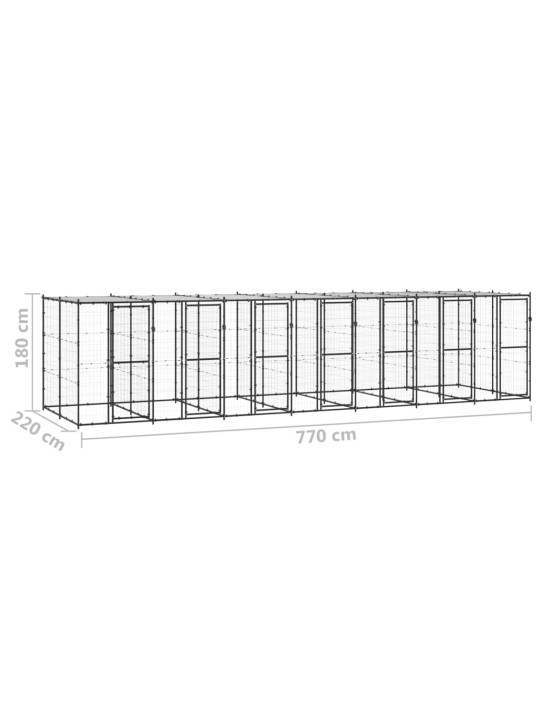 Koiran ulkohäkki katolla teräs 16,94 m²