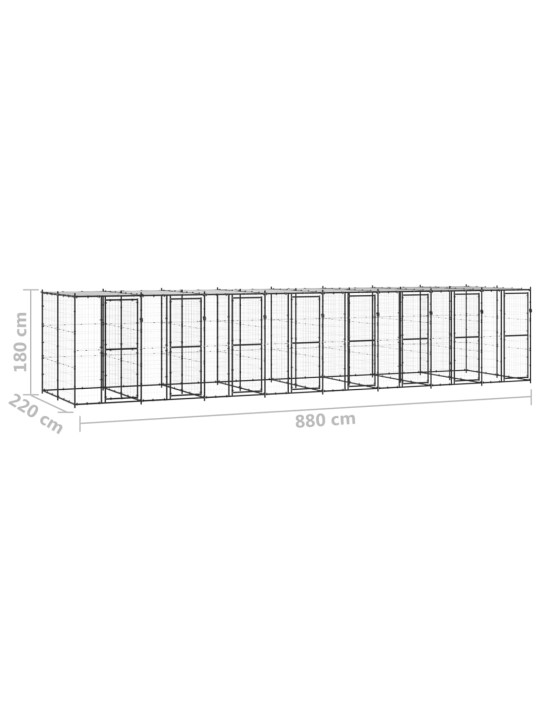 Koiran ulkohäkki katolla teräs 19,36 m²