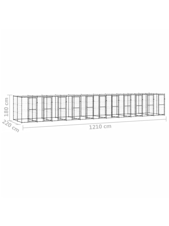 Koiran ulkohäkki katolla teräs 26,62 m²