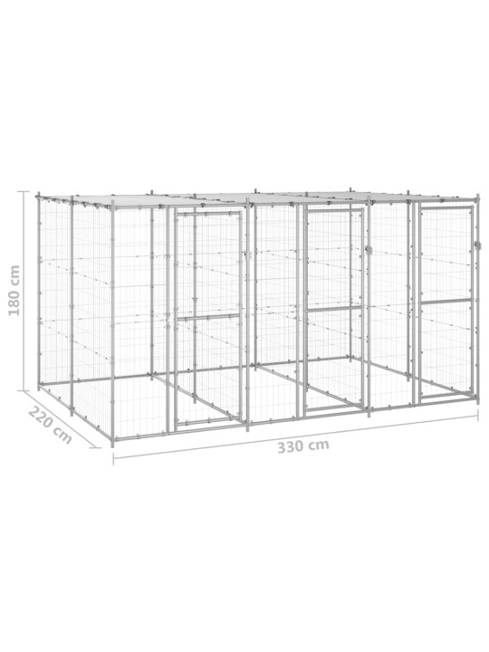 Koiran ulkohäkki katolla galvanoitu teräs 7,26 m²