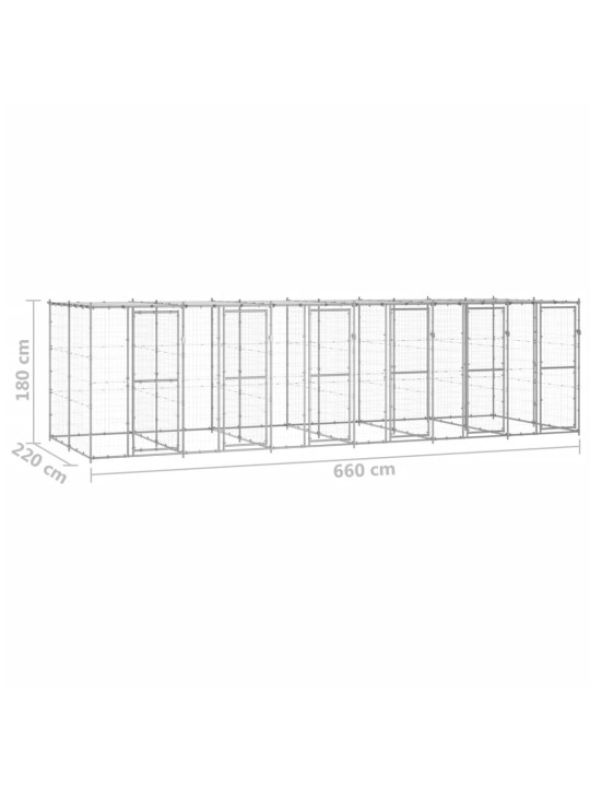 Koiran ulkohäkki katolla galvanoitu teräs 14,52 m²