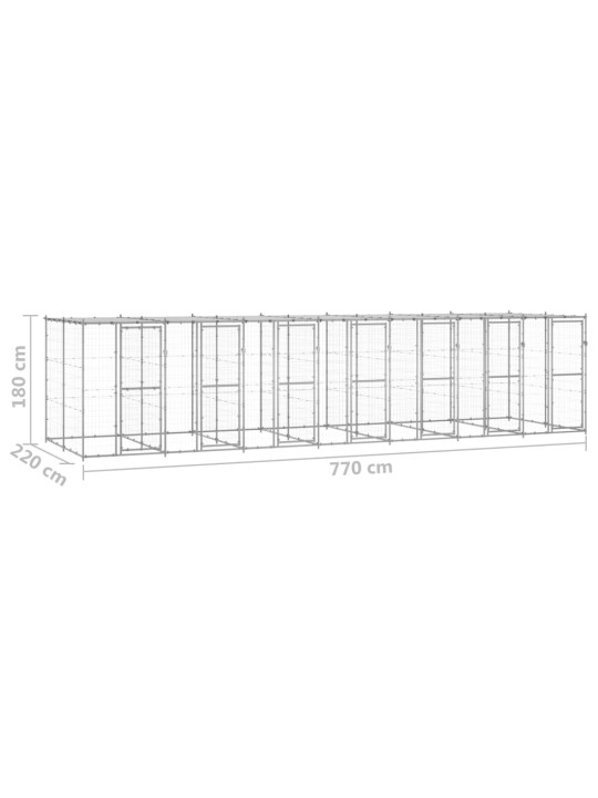 Koiran ulkohäkki katolla galvanoitu teräs 16,94 m²