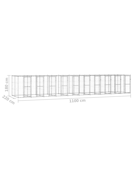 Koiran ulkohäkki katolla galvanoitu teräs 24,2 m²