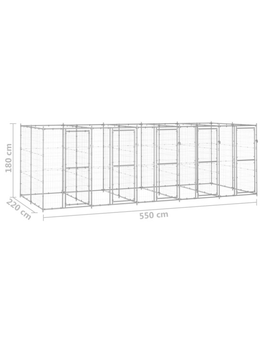 Koiran ulkohäkki galvanoitu teräs 12,1 m²