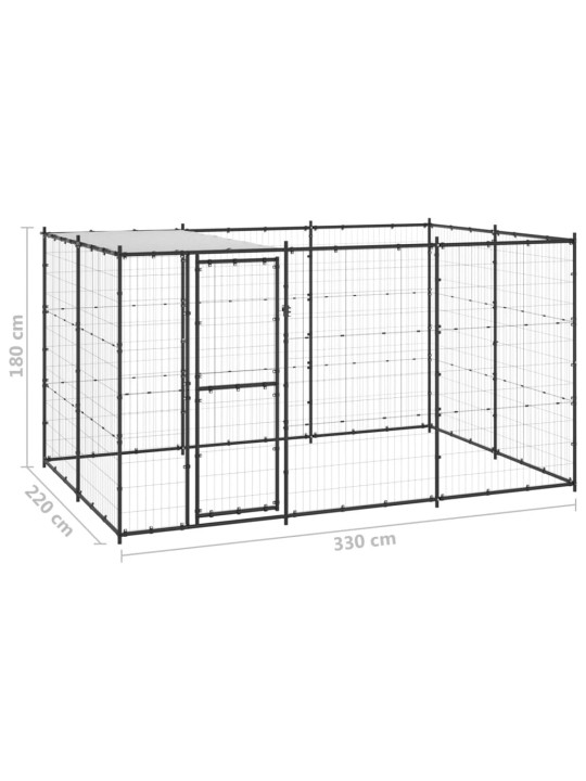 Koiran ulkohäkki katolla teräs 7,26 m²