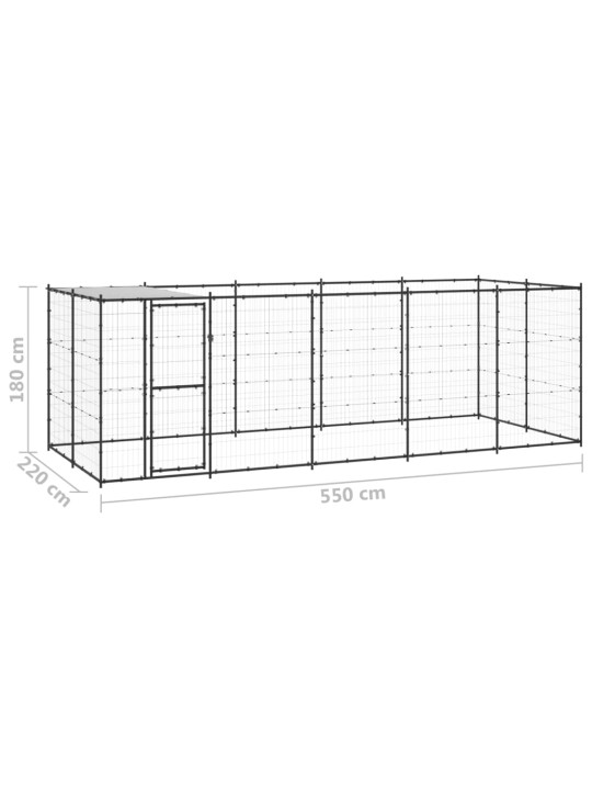 Koiran ulkohäkki katolla teräs 12,1 m²