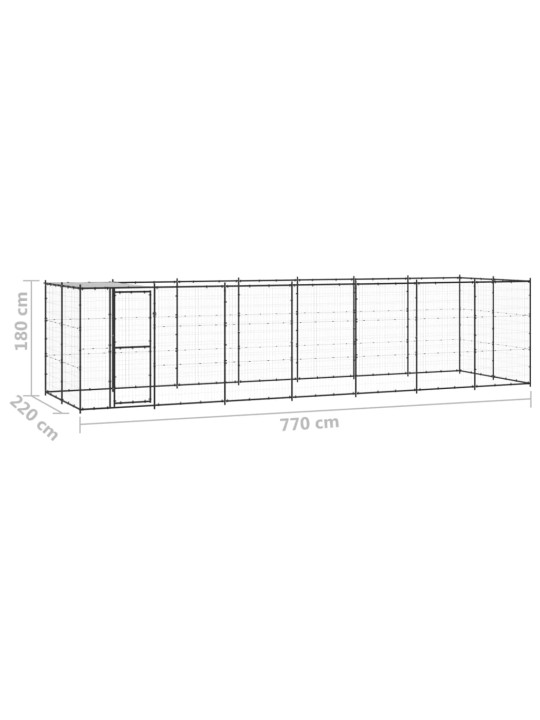 Koiran ulkohäkki katolla teräs 16,94 m²