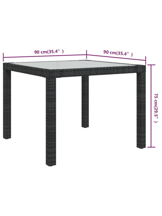 Puutarhapöytä 90x90x75 cm karkaistu lasi ja polyrottinki musta