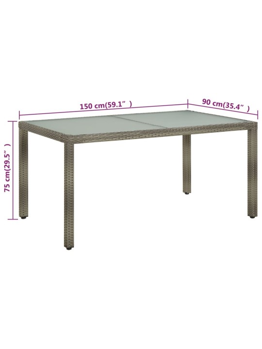 Puutarhapöytä 150x90x75cm karkaistu lasi ja polyrottinki harmaa