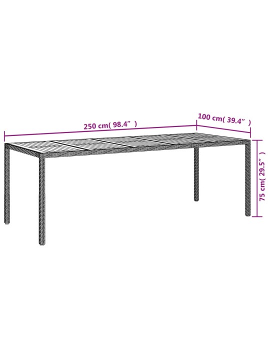 Puutarhapöytä musta 250x100x75cm polyrottinki