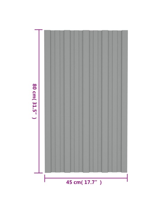 Kattopaneeli 36 kpl galvanoitu teräs harmaa 80x45 cm