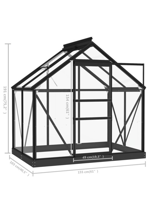 Lasikasvihuone antrasiitti 155x103x191 cm alumiini