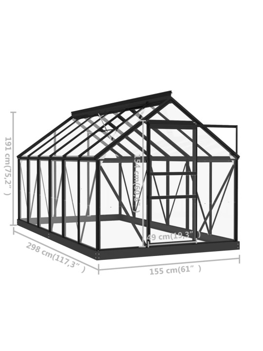 Lasikasvihuone antrasiitti 155x298x191 cm alumiini