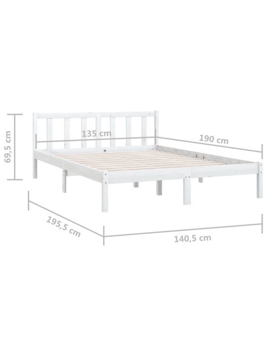 Sängynrunko valkoinen täysi mänty 135x190 cm 4FT6 Double