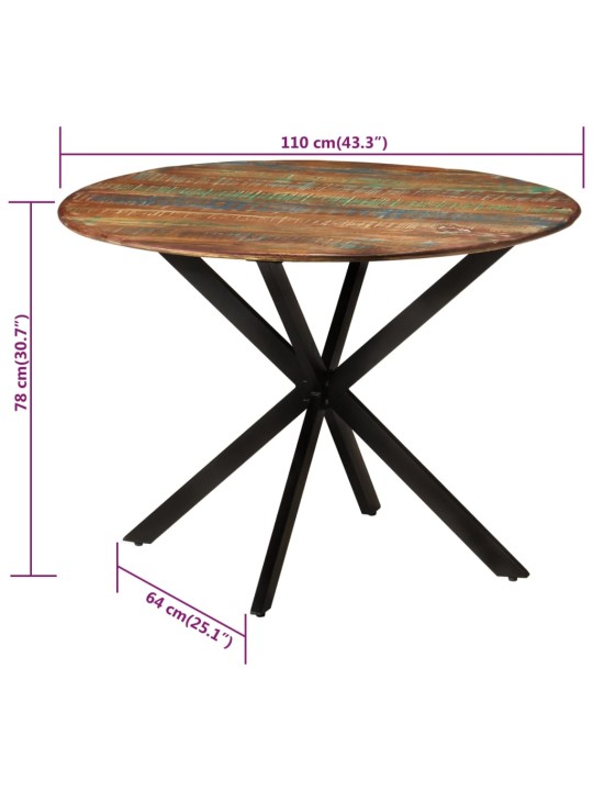 Ruokapöytä Ø110x78 cm kierrätetty täyspuu ja teräs