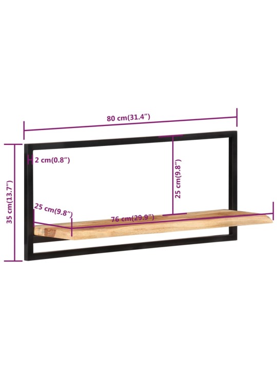 Seinähyllyt 2 kpl 80x25x35 cm täysi akasiapuu ja teräs